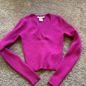 Women's Long Sleeve V-Neck Top - Pink